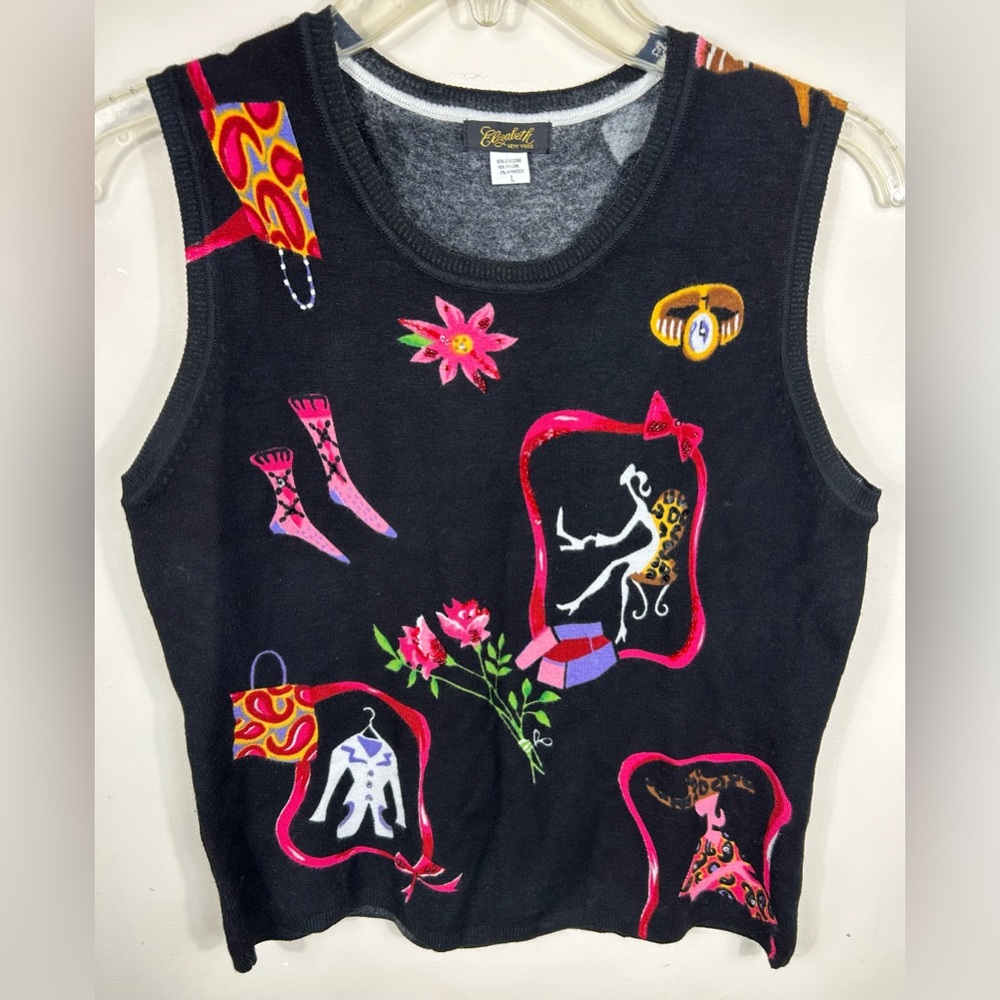 Vintage Elizabeth New York Sweater Women’s L Viscose Blend Fashion Theme Novelty